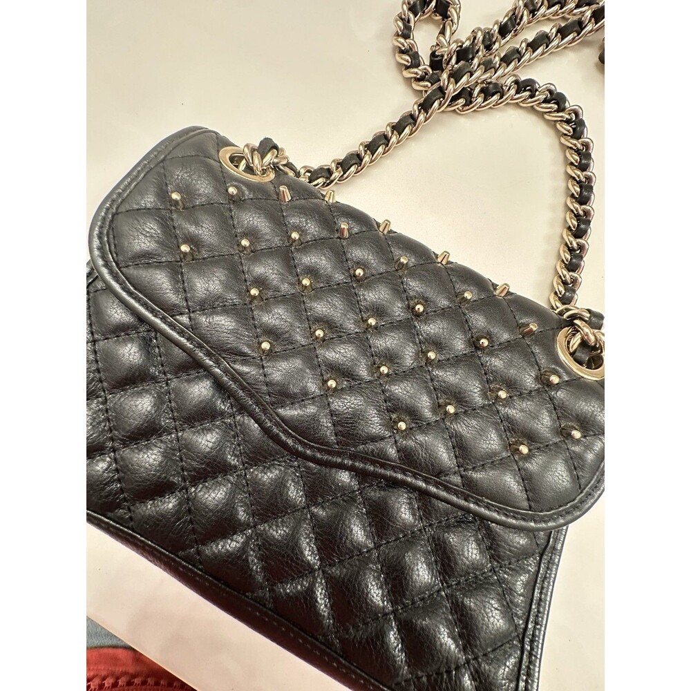 Rebecca Minkoff Womens Black Mini Affair Quilted Studded Leather Gold Chain Bag - Picture 3 of 12